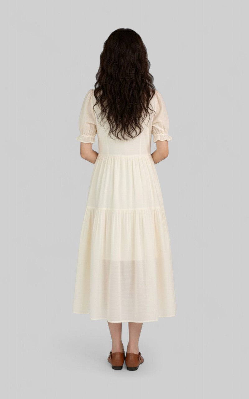 Elegant Hollow Embroidery Fairycore Midi Dress
