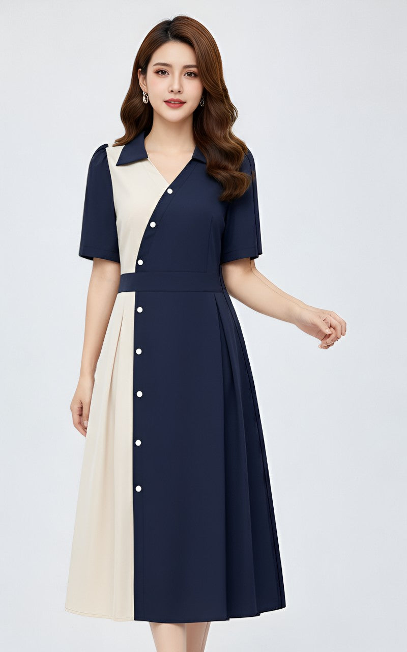 Elegant Patchwork Midi Dress