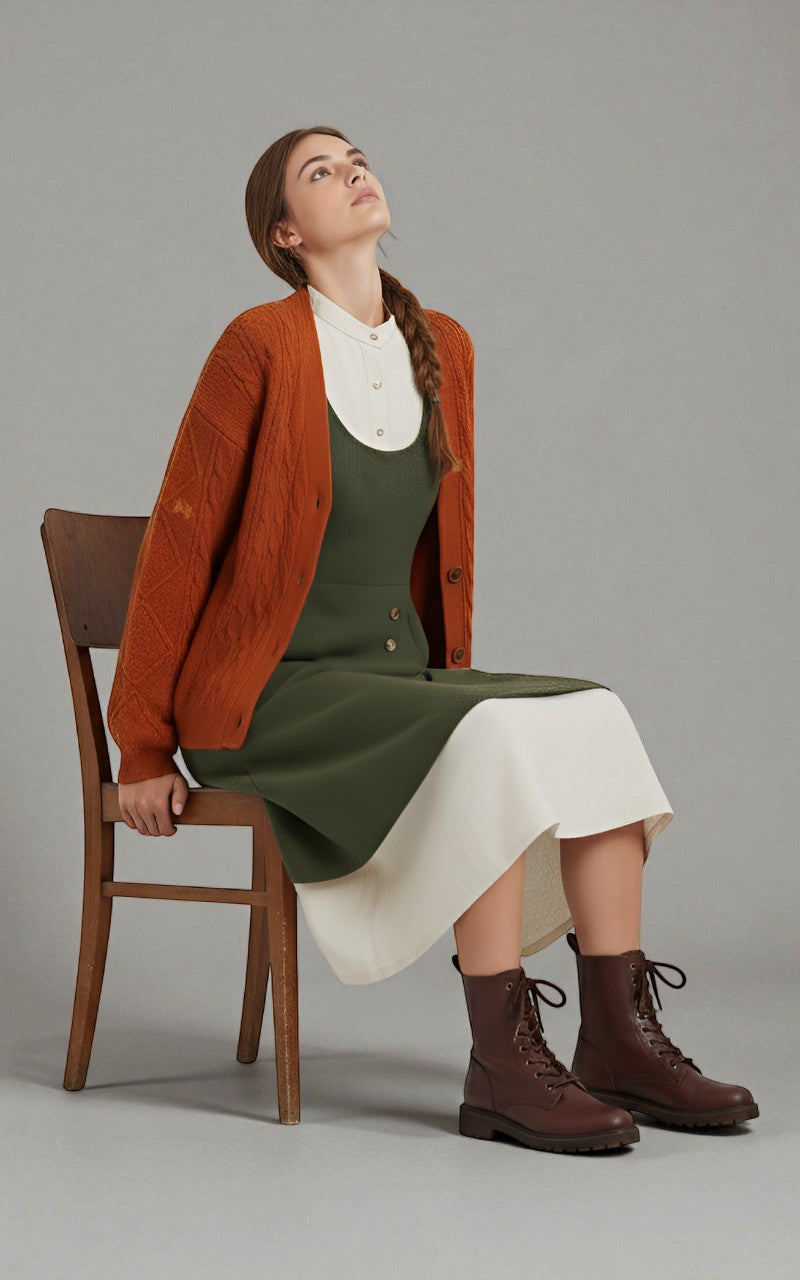 Harvest Ember Cable-Knit Cardigan