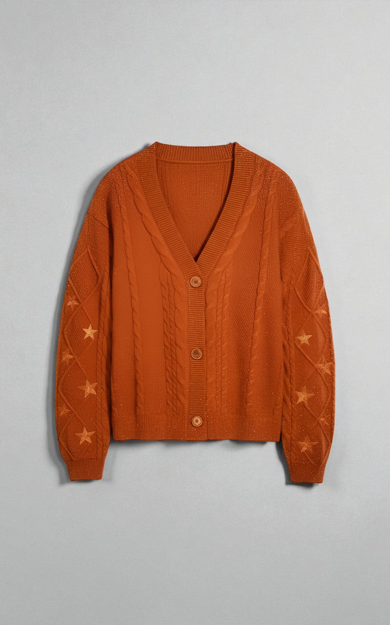Harvest Ember Cable-Knit Cardigan