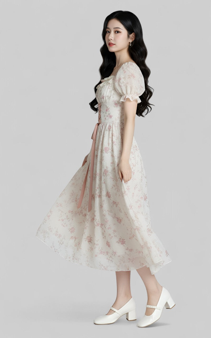 Korean Floral Lace-Up Princess Dress