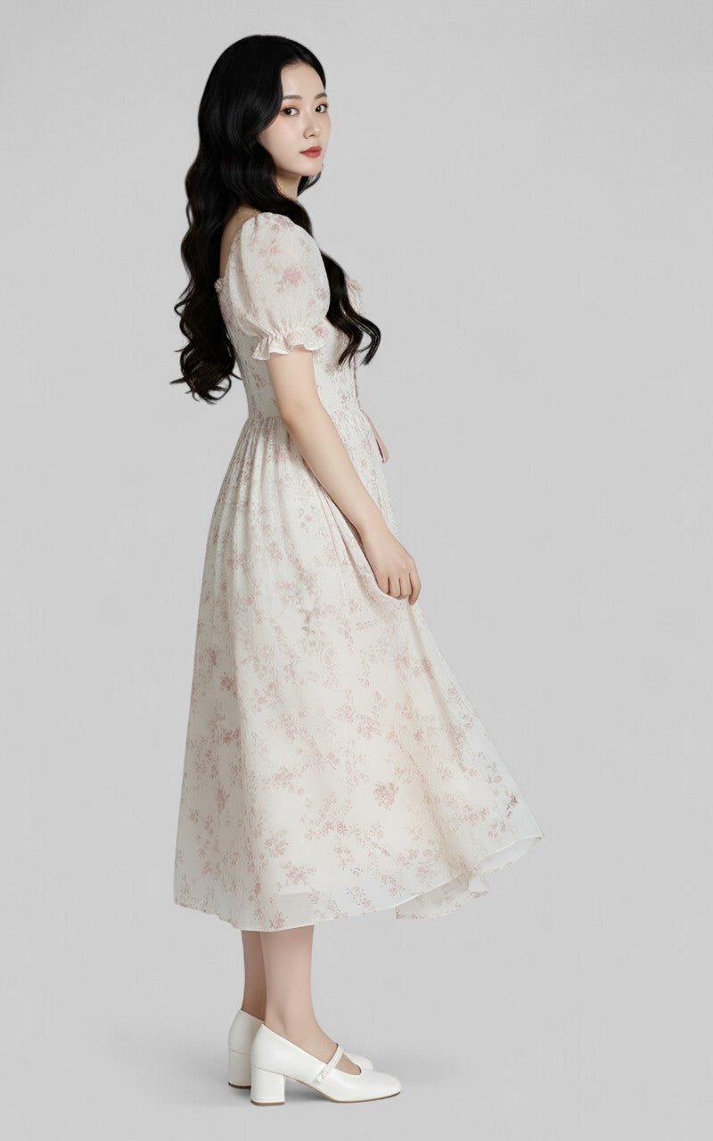 Korean Floral Lace-Up Princess Dress