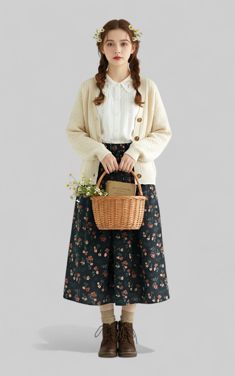 Midnight Garden Corduroy Skirt