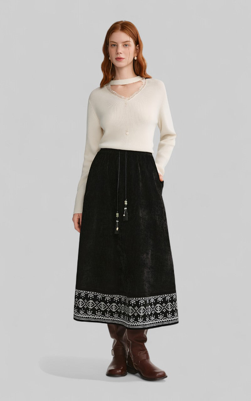 Embroidered Forest Hem Skirt
