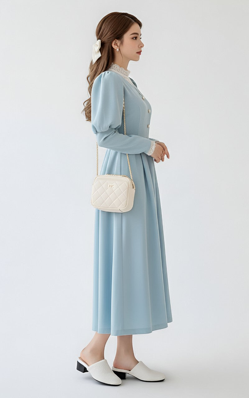 Winter Lace Patchwork French Midi Dress