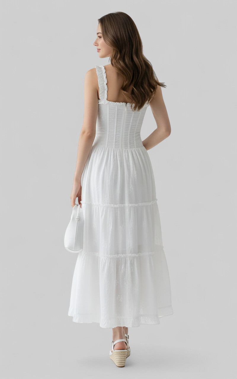 White Cottagecore Corset Midi Dress