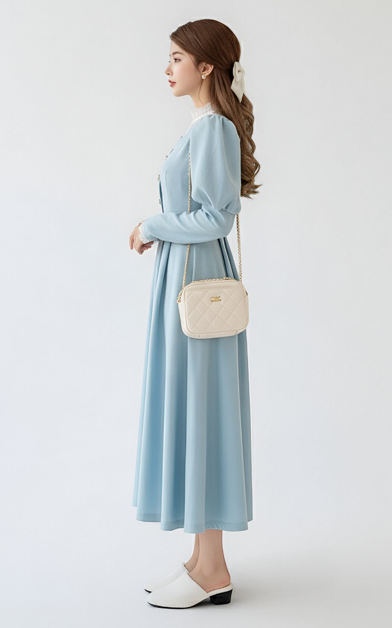 Winter Lace Patchwork French Midi Dress