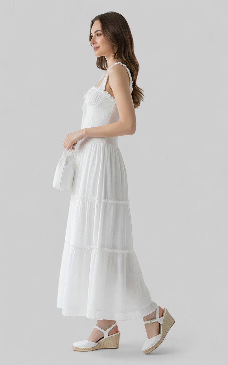 White Cottagecore Corset Midi Dress