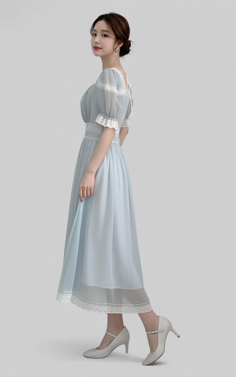 Summer Fairy Blue Lace Midi Dress