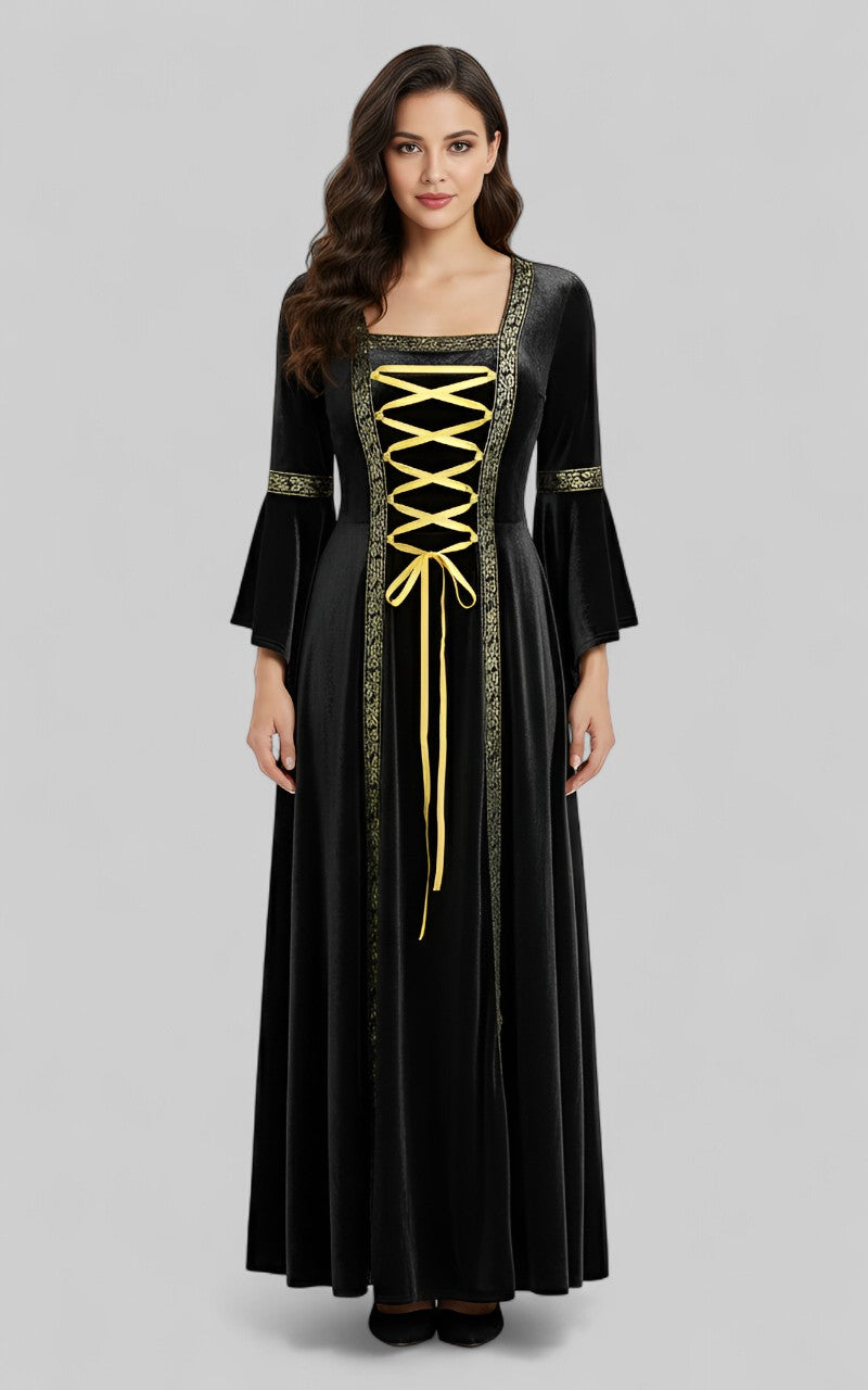 Black Velvet Medieval Lace-Up Gown