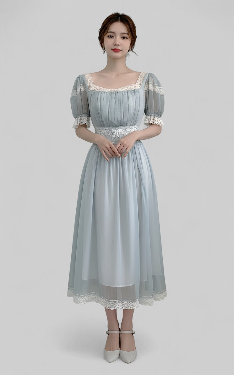 Summer Fairy Blue Lace Midi Dress