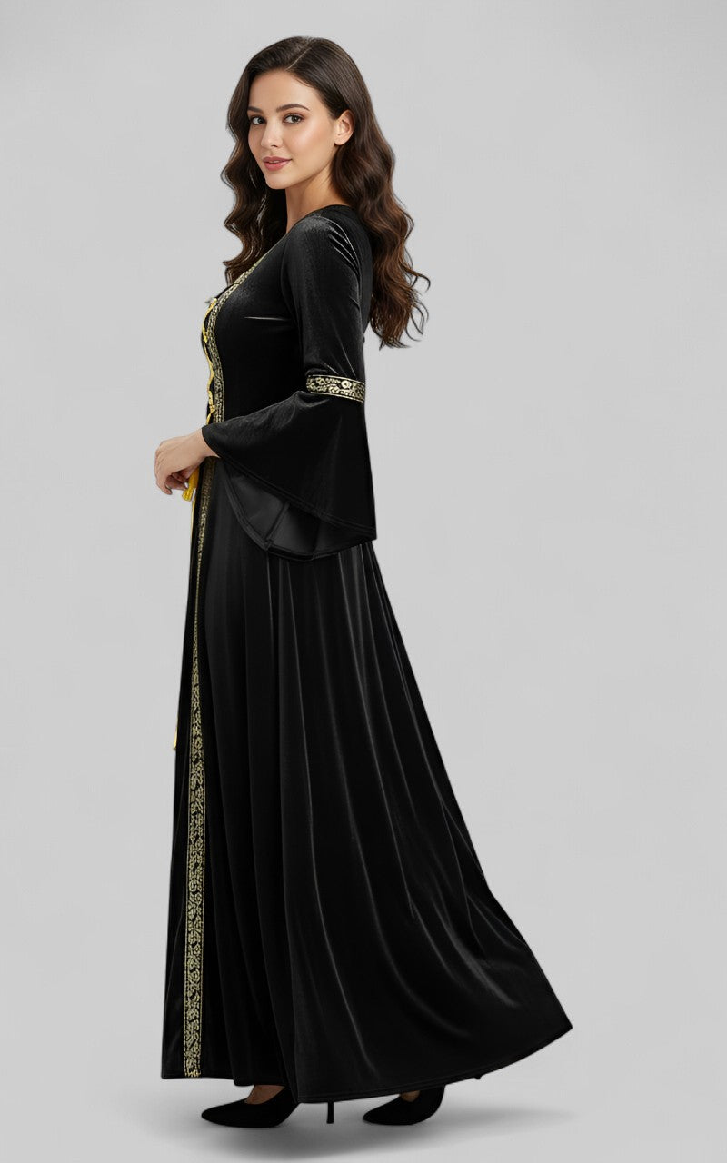 Black Velvet Medieval Lace-Up Gown