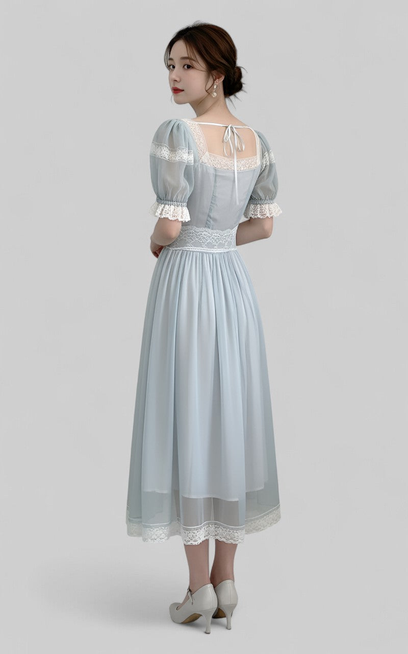 Summer Fairy Blue Lace Midi Dress