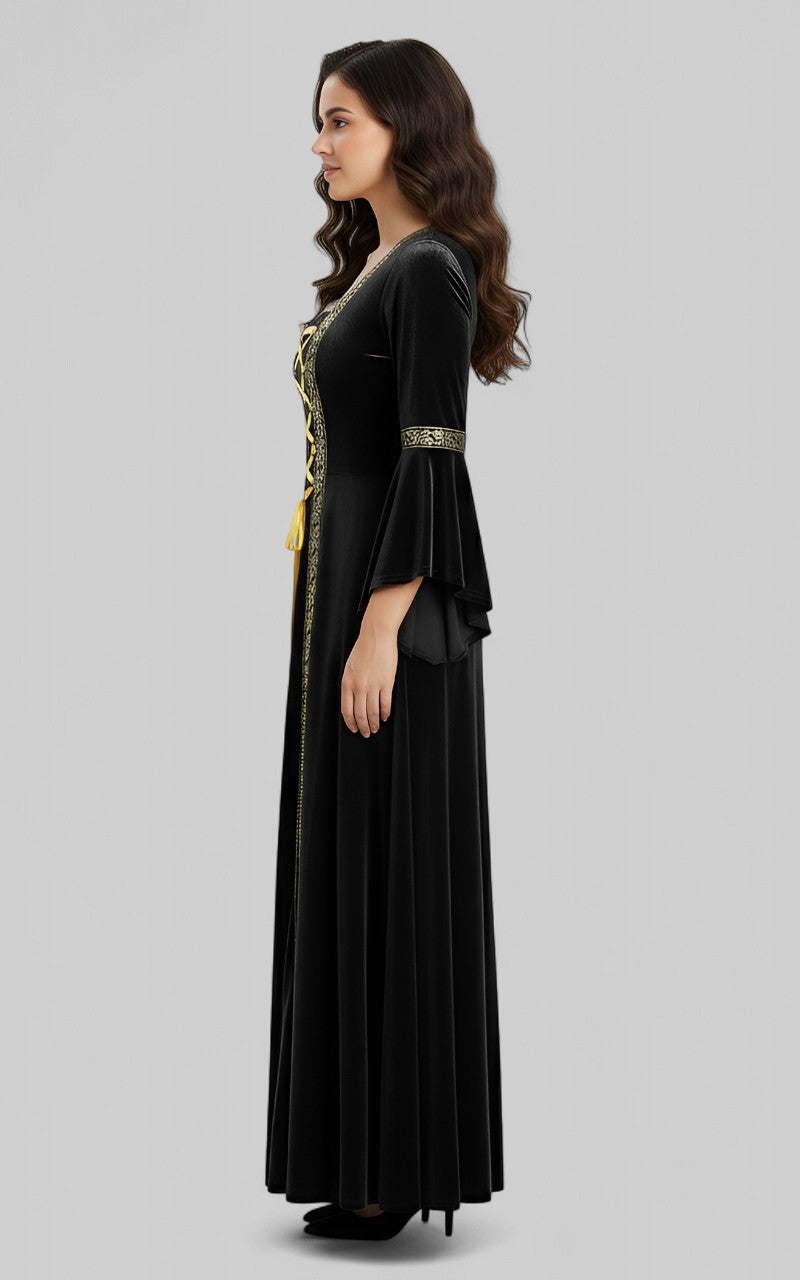 Black Velvet Medieval Lace-Up Gown