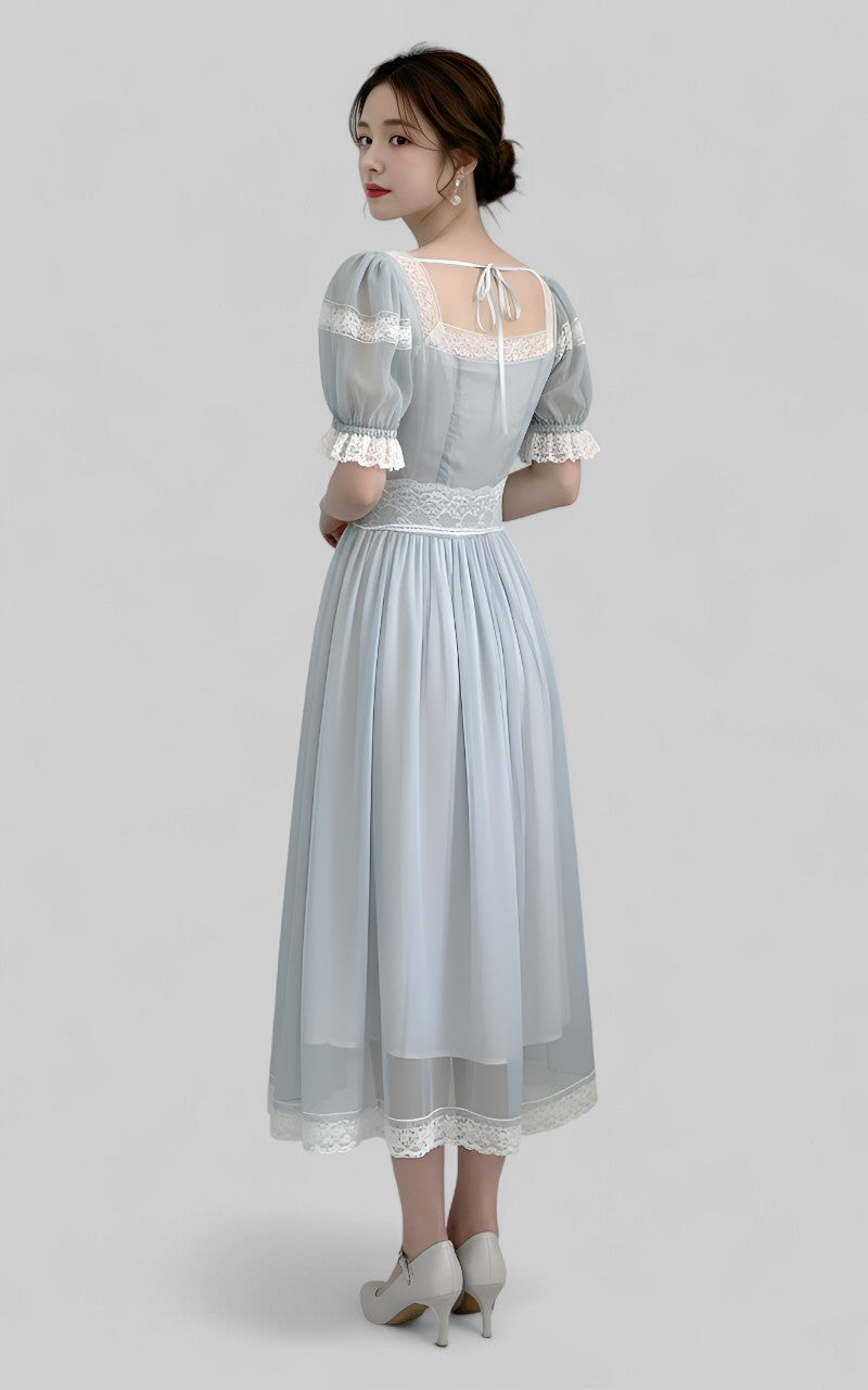 Summer Fairy Blue Lace Midi Dress