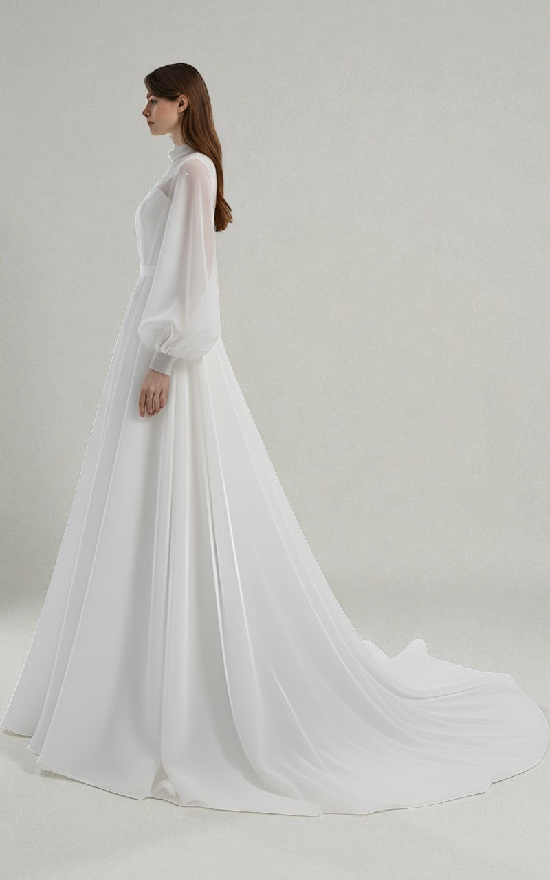 long sleeve cottagecore wedding dress Boho Cottagecore Eyelet Wedding Dress with Scoop Neckline, Long Bishop Sleeves & Tea Length A-Line Skirt