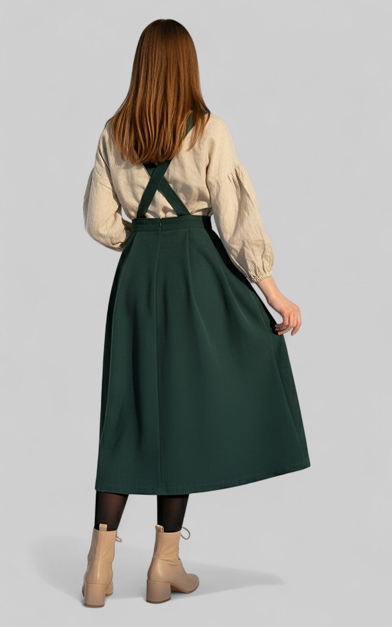 Evergreen Cottage Pinafore Midi Dress