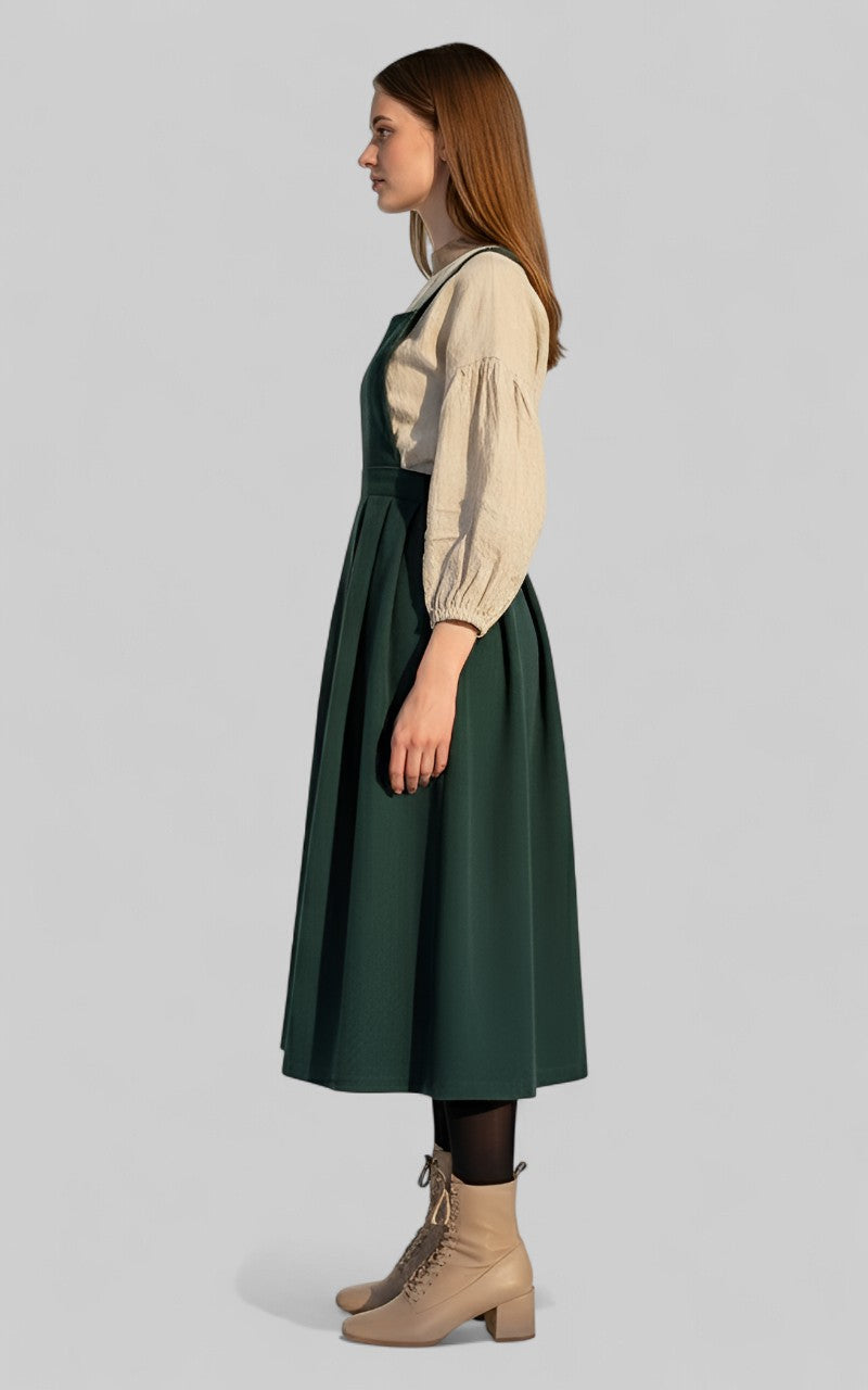 Evergreen Cottage Pinafore Midi Dress