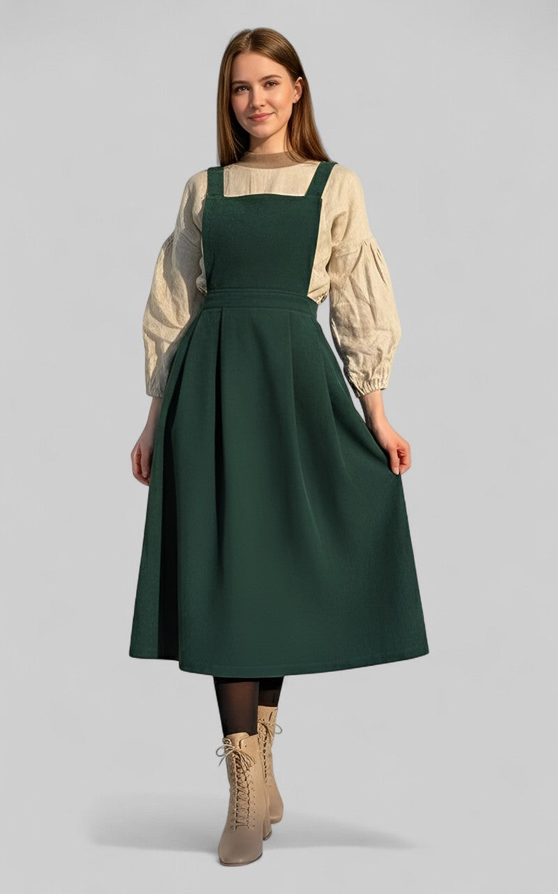 Evergreen Cottage Pinafore Midi Dress
