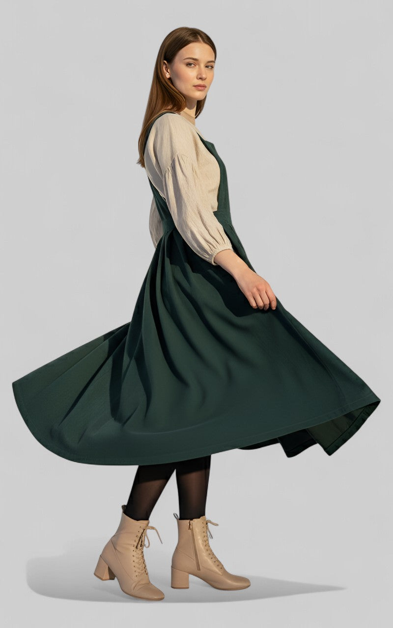 Evergreen Cottage Pinafore Midi Dress